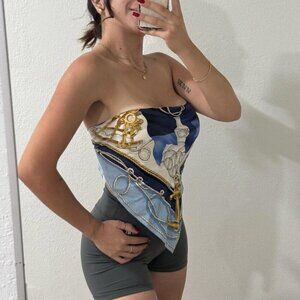 Women’s RALPH LAUREN BLACK LABEL Silk Nautical Medium M Blouse‎ Strapless Top